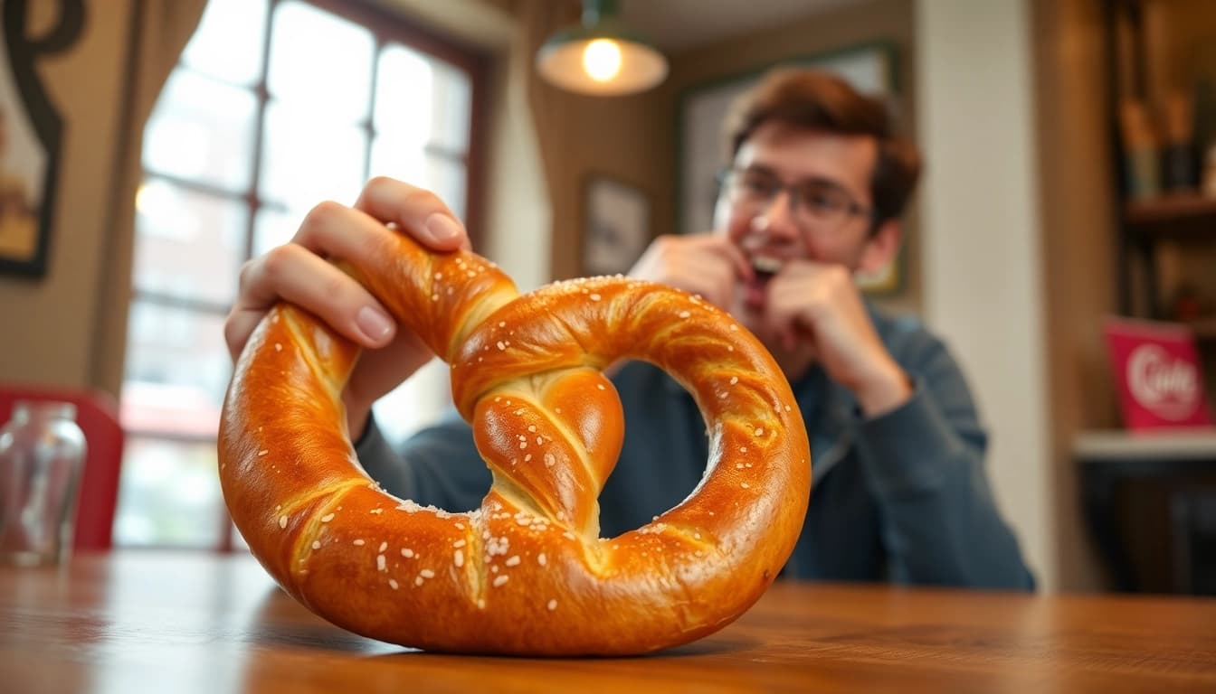 Enjoying the why Pretzel warranty in a cozy café with a delicious pretzel.