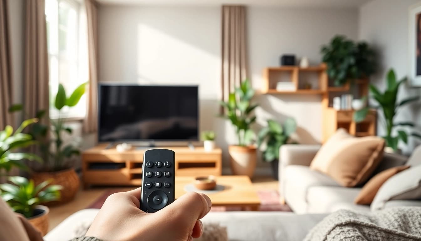 Stream smarter iptv effortlessly in a cozy living room setup featuring a modern smart TV.