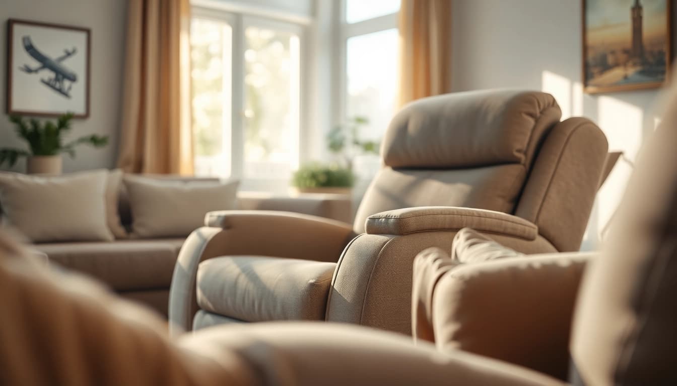 Relax in a recliner chair with massage and heat, emphasizing comfort in a cozy living room.