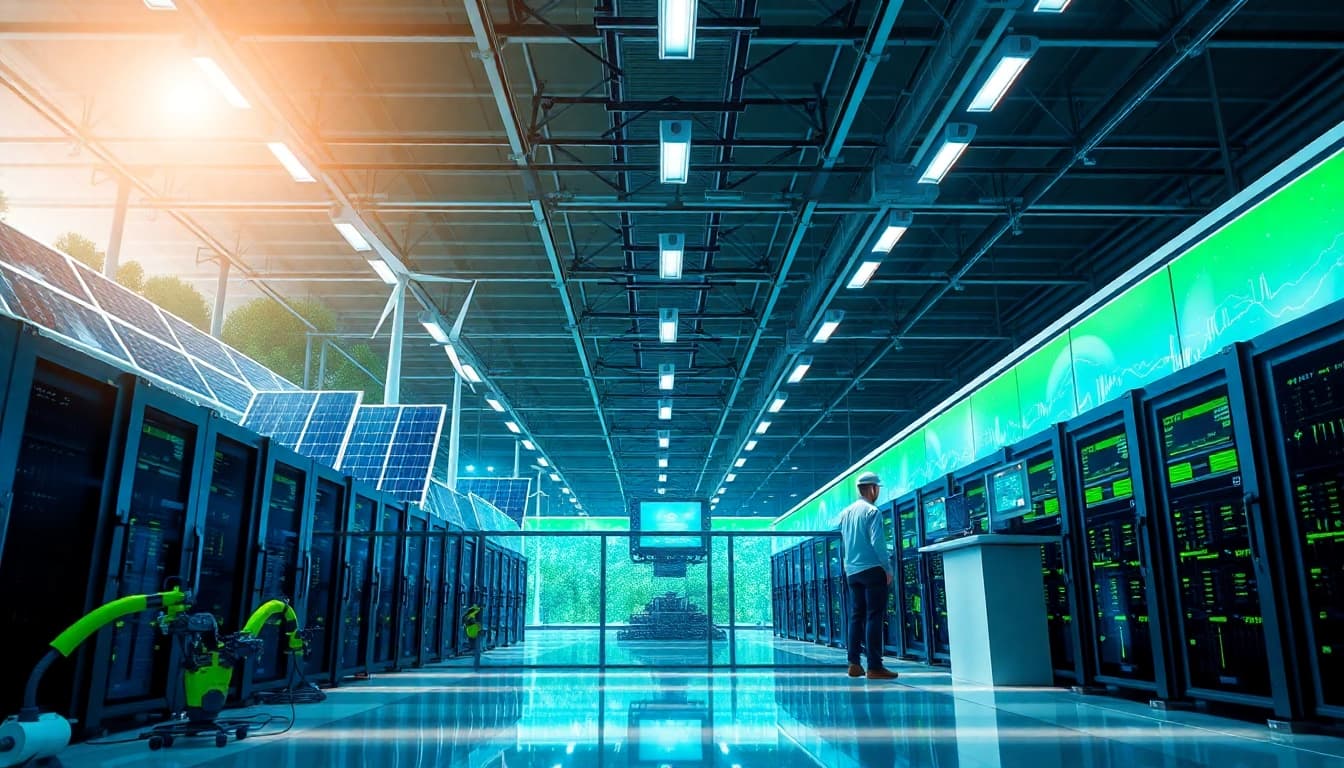 Innovative cryptocurrency mining facility showcasing free crypto mining technology powered by renewable energy.