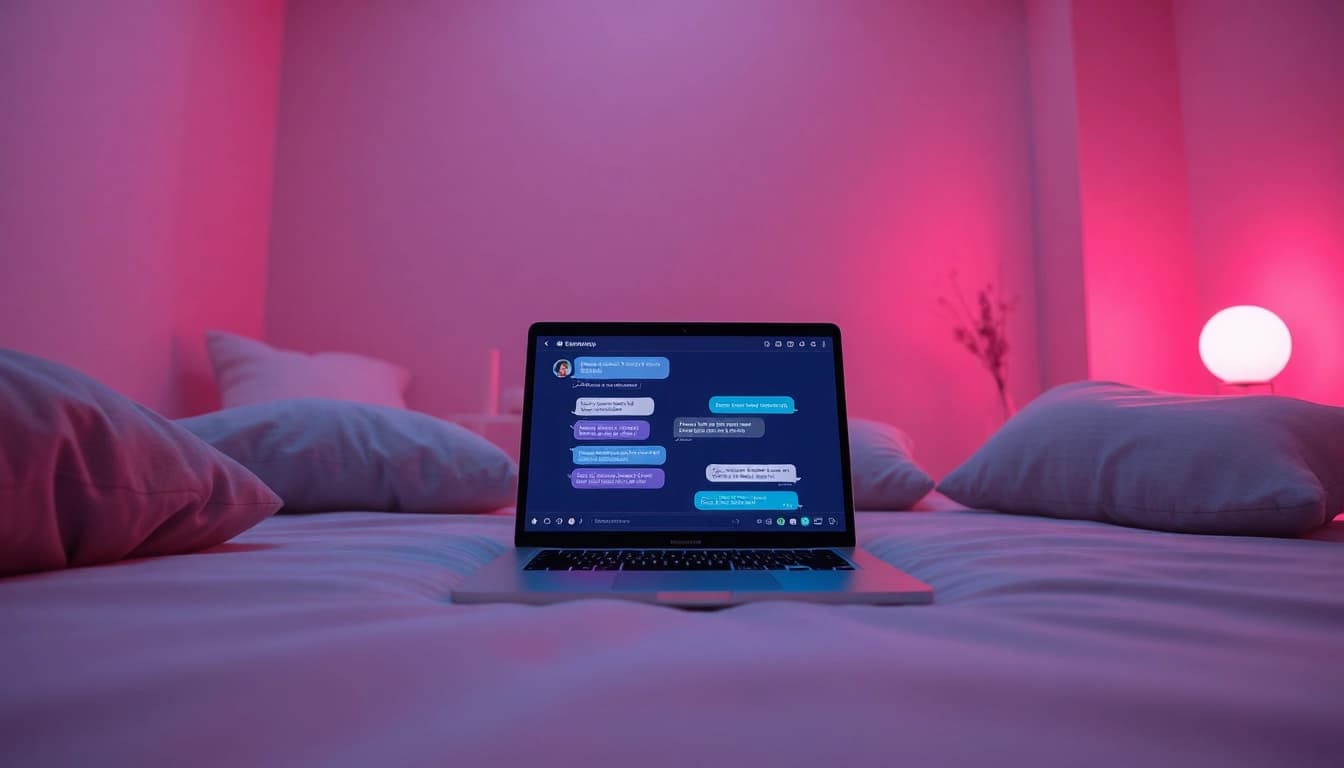 ai sexting conversation with a digital chatbot in a cozy setting