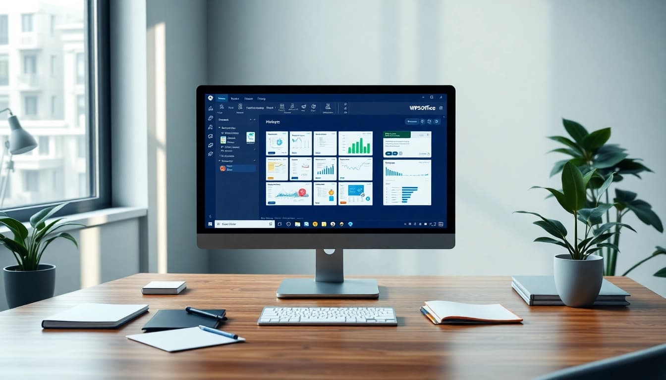 现代办公桌上展示的 WPS Office 软件，提升生产力与创新。
