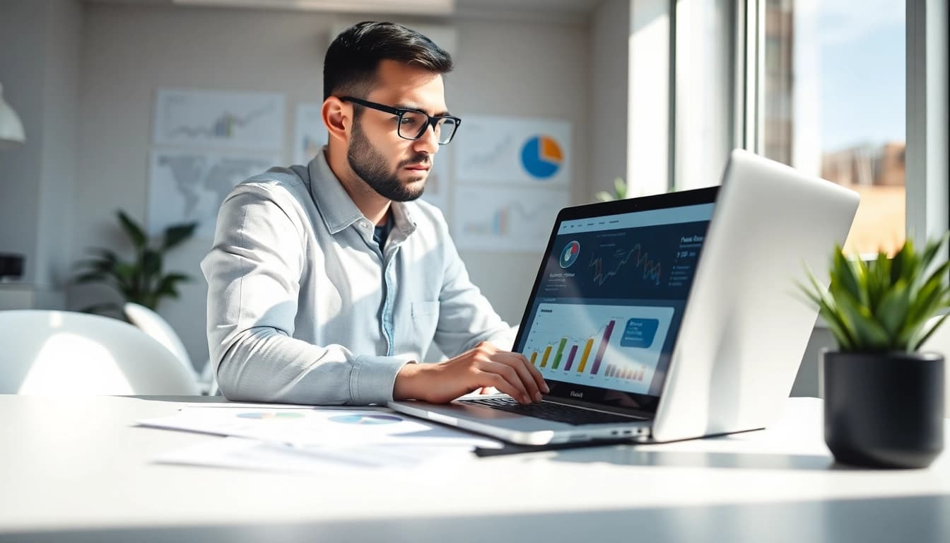 Analyze data for unnatural links penalty recovery service with SEO expert in a modern office.