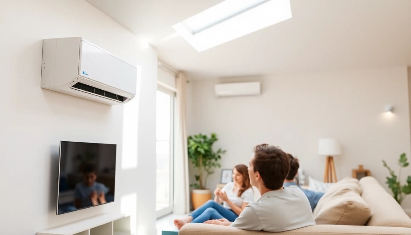 Install daikin mini split ac system in a modern living room with multiple indoor units and bright light.