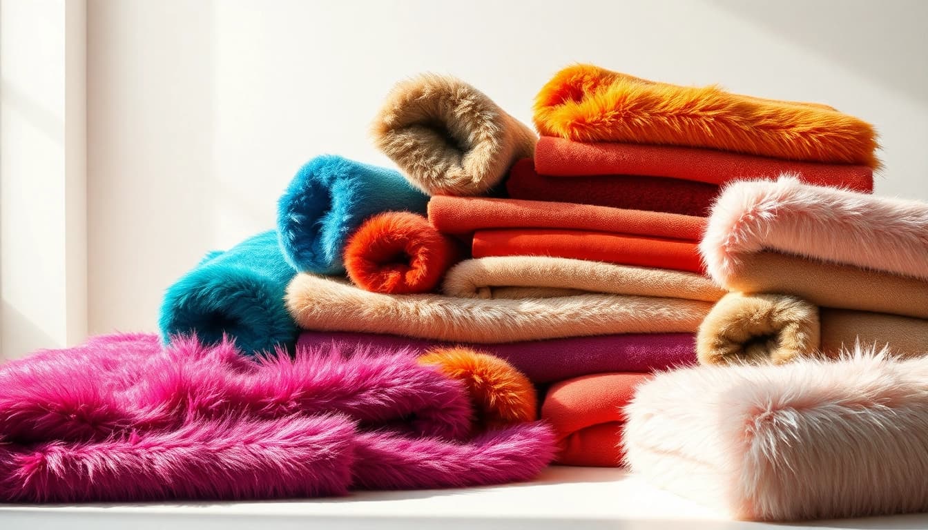 Bekijk diverse imitatie bont stof met unieke texturen en kleuren in de studio.