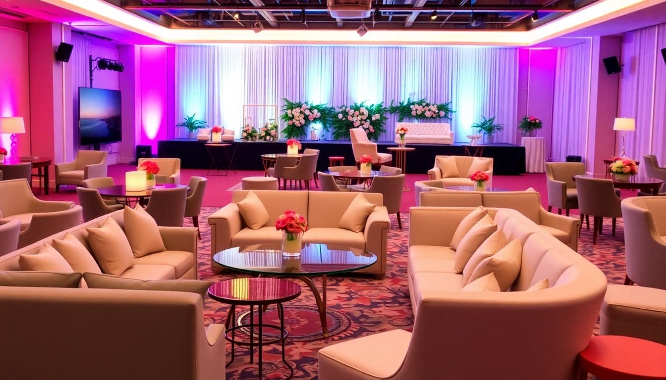 Elegant Event Furniture Rentals displayed in a beautifully arranged venue.