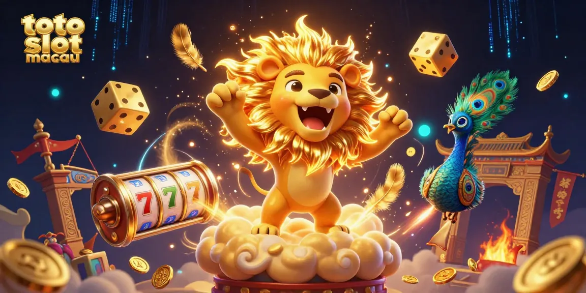 Spin jackpots with excitement at toto slot macau, featuring vibrant casino elements and celebratory visuals.