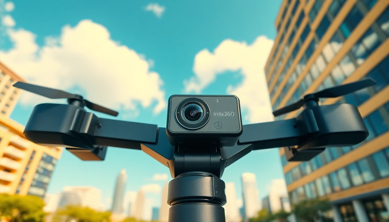 Capture stunning 360-degree footage with the insta360 antigravity a1 mounted in an urban landscape.