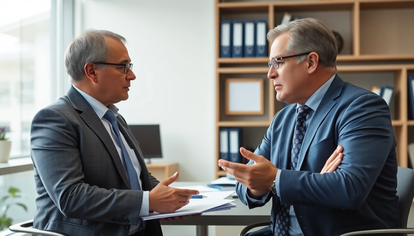 Clearwater truck accident attorney offers legal advice to client in office setting.