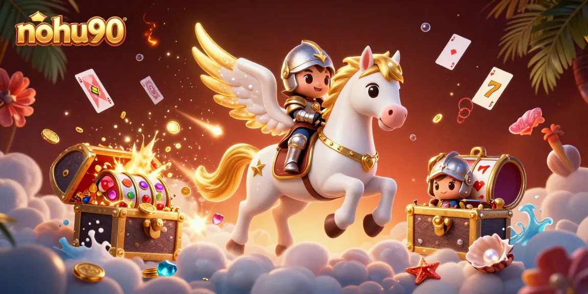 Nohu90 captivates with a vibrant 3D casino scene showcasing slot themes and dynamic gaming elements.