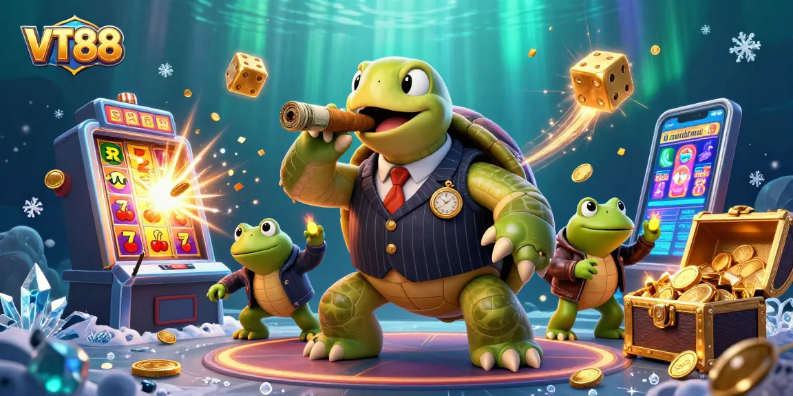 Experience the thrill of VT88 at the casino with vibrant slot machines and dynamic characters.