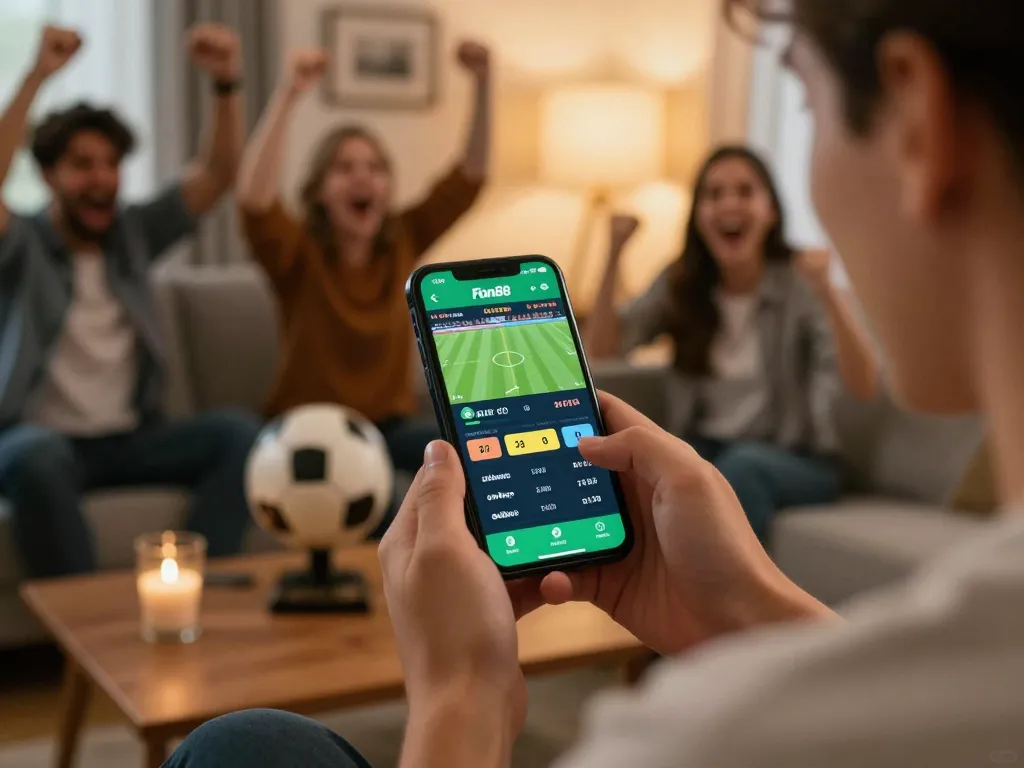 Experience excitement with fun88 betting app in action during a live match at home.