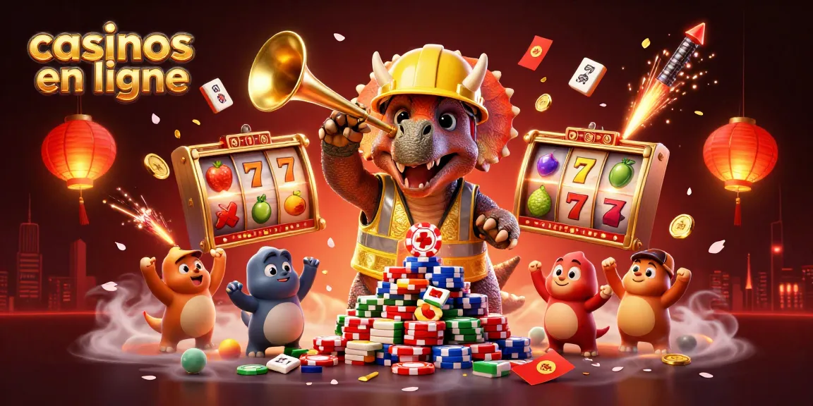 Les casinos en ligne présentent une scène dynamique avec un triceratops et un parasaurolophus célébrant le jeu.