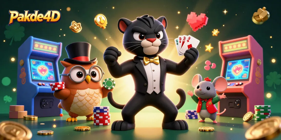 Join Pakde4D's thrilling card games with this vibrant casino scene featuring charming characters.