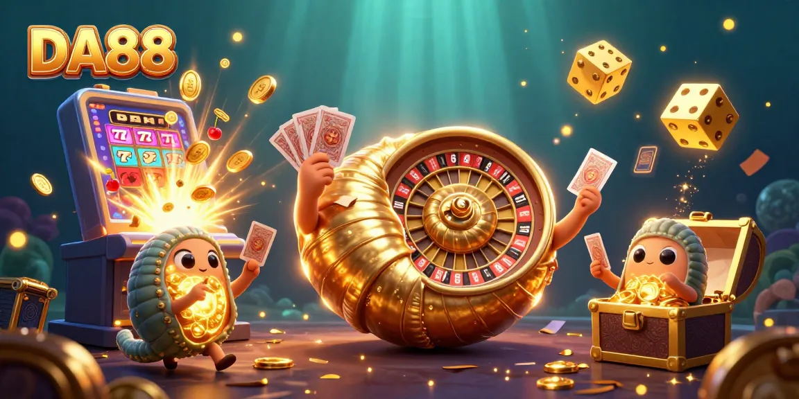 Engage with DA88's exciting casino experience showcasing a vibrant 3D illustration of a giant nautilus roulette wheel.