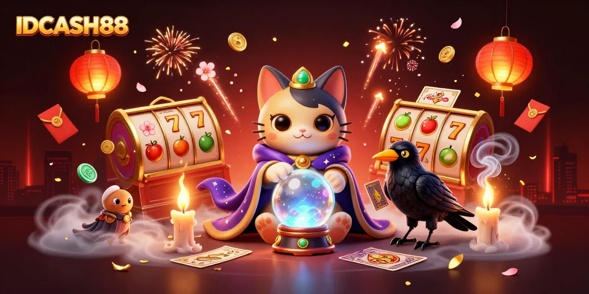 Experience thrilling gameplay with IDCASH88's vibrant 3D illustration featuring mystical characters and exciting slot elements.