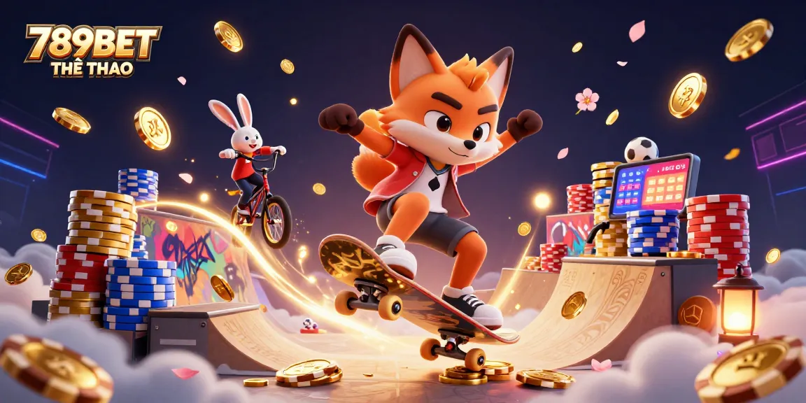Engage in thrilling sports betting with 789BET THỂ THAO showcasing dynamic characters and casino elements.