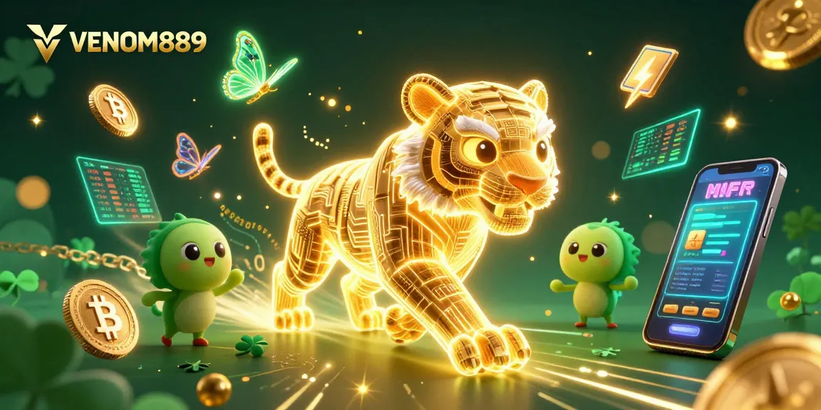 Experience the adventure at VENOM889 with vibrant casino elements and a captivating digital landscape.