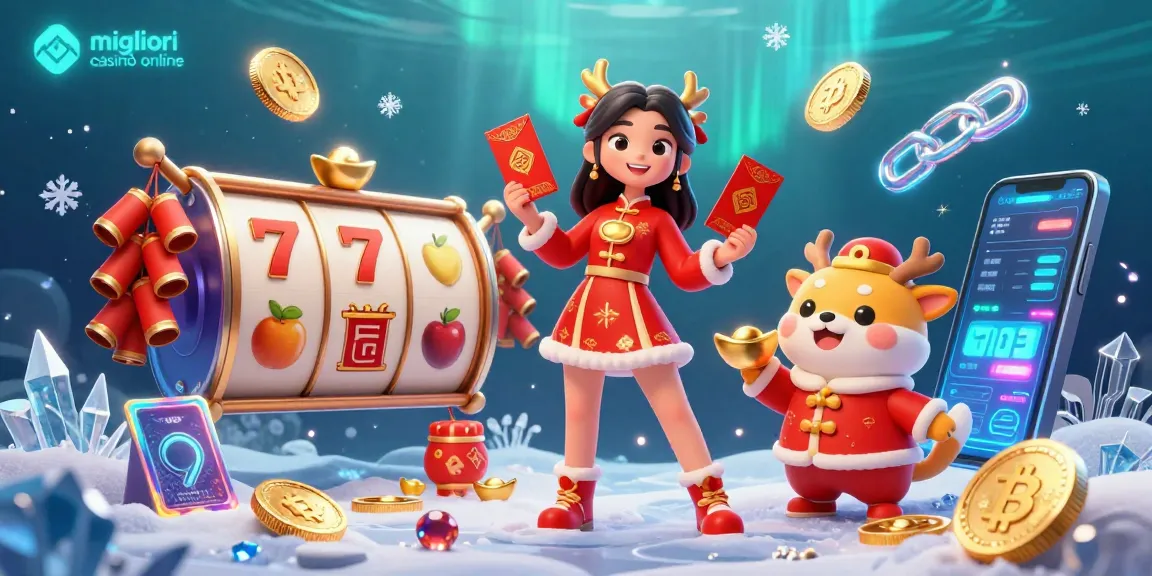 Interagisci con la scena dei migliori casinò online mostrando elementi di casinò vivaci, rulli delle slot e immagini festive.