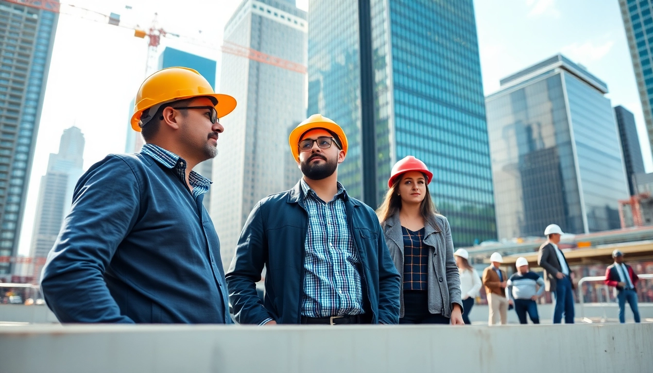 Skilled New York City Construction Manager guiding a project with a team in a dynamic city background.