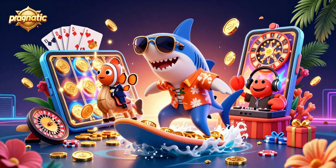 Play pragmatic slots with thrilling colorful reels and dynamic casino elements in this vibrant illustration.