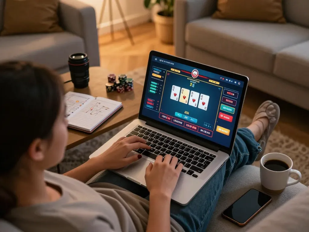 Engaging session at a casino online stranieri with a player strategizing on a laptop