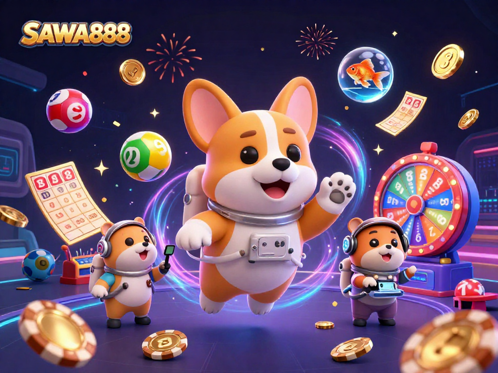 Experience gaming excitement with SAWA888 in a vibrant, immersive casino scene.