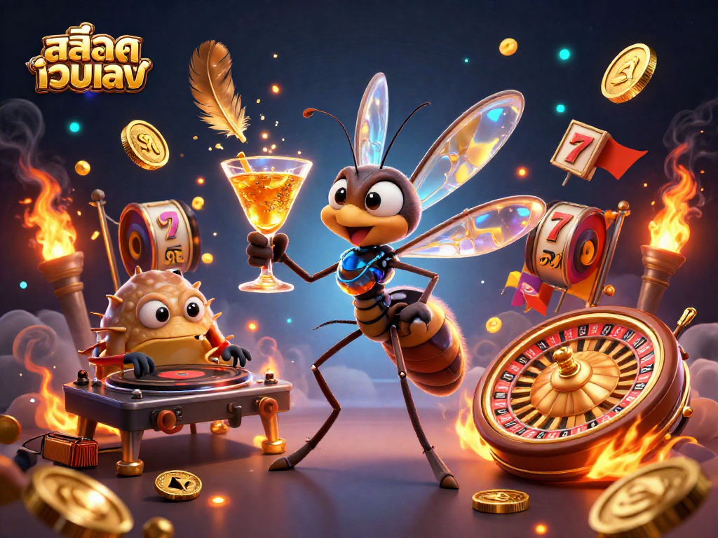 Spin to win with 슬롯เว็บตรง revealing 3D casino characters in an electrifying illustration.