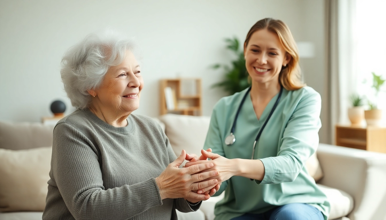 Caring interaction between senior caregivers austin tx and an elderly client in a warm home environment.