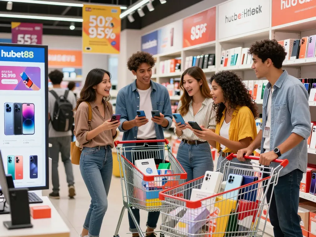 Shoppers exploring hubet88's online store for new products and sales.