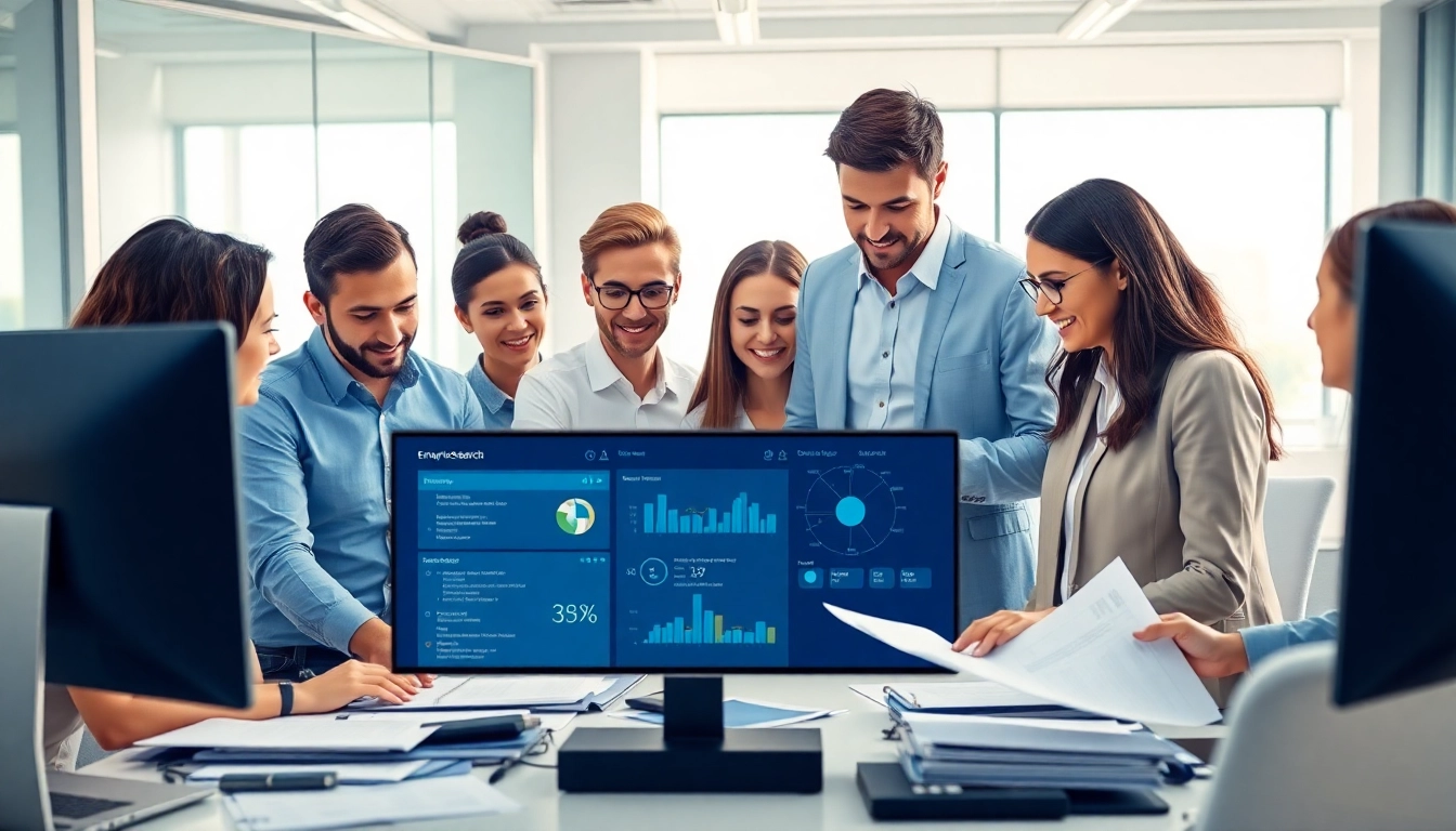 Visual representation demonstrating enterprise search ai in an engaging office setup with diverse team collaboration.
