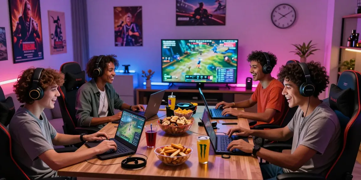 Exciting raja328 login scene with gamers enjoying multiplayer games together in a modern living room.
