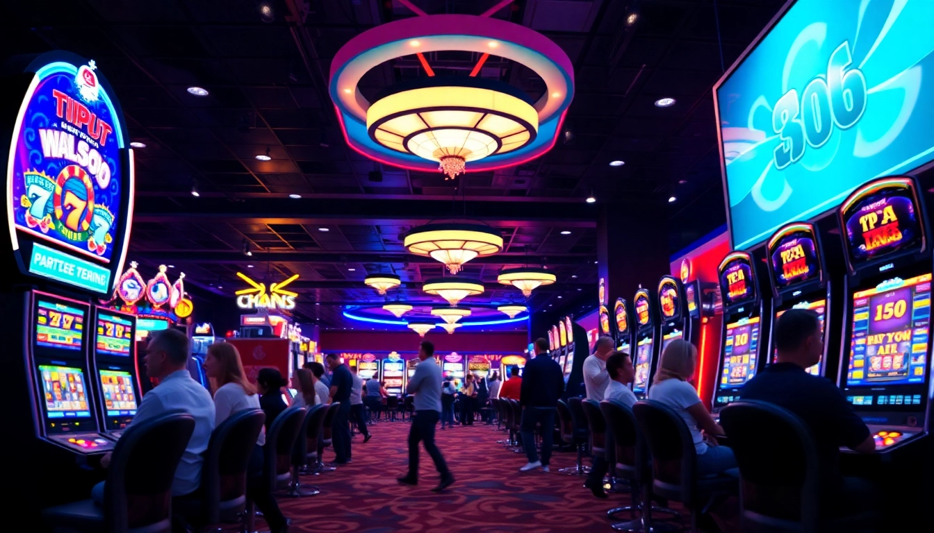 Menangkan Slot Deposit 5k dengan mesin slot yang berkilau di kasino yang ramai.