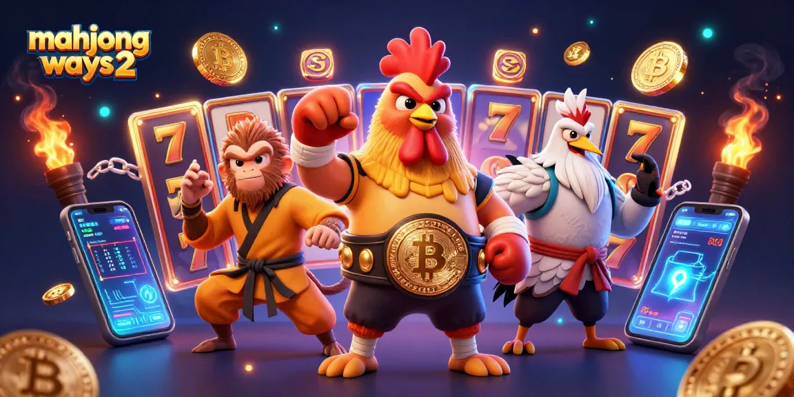 Spin the reels of mahjong ways 2 with vibrant characters and crypto-themed elements in this dynamic casino illustration.