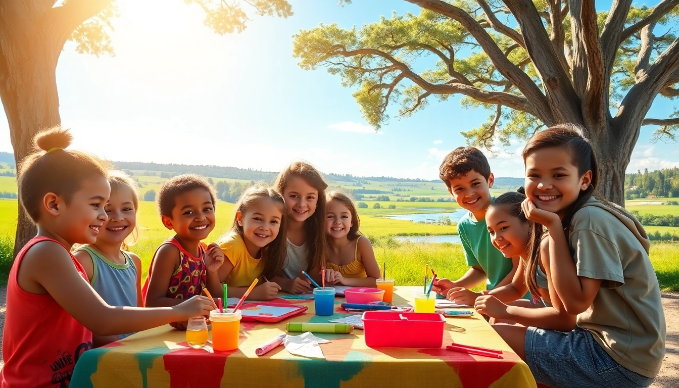 Children enjoying various activities at a summer youth camp, highlighting friendship and creativity.