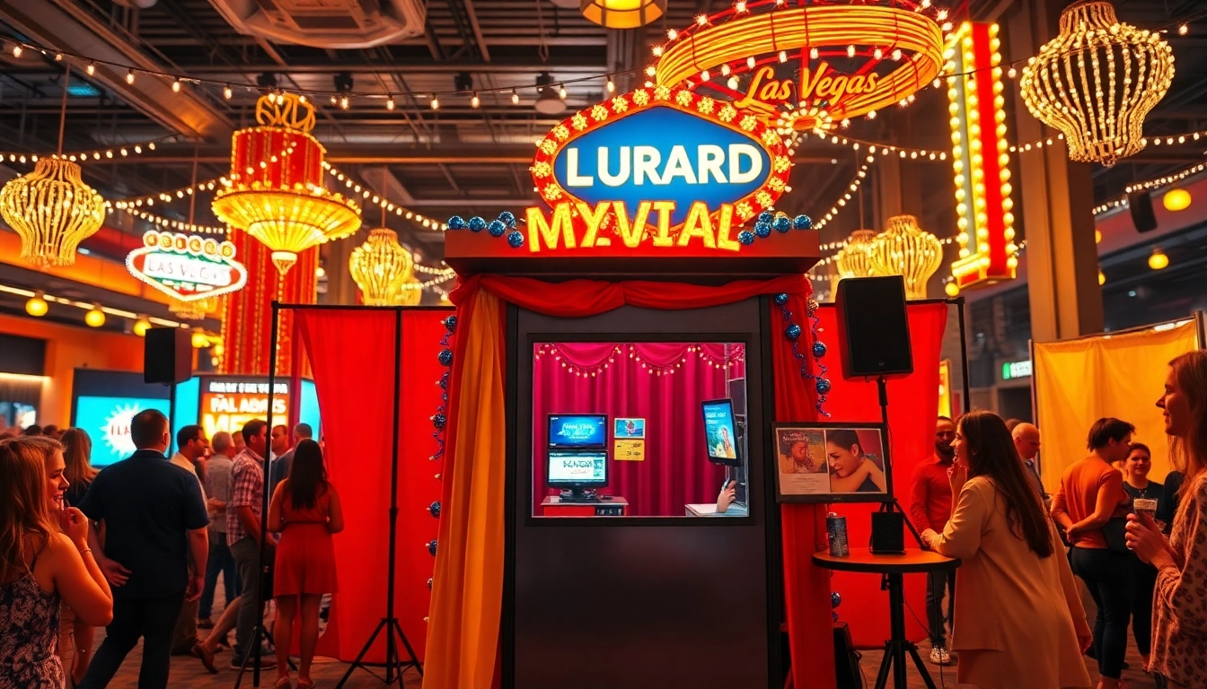 Guests enjoying Photo Booth Rentals Las Vegas at a vibrant event with colorful props.