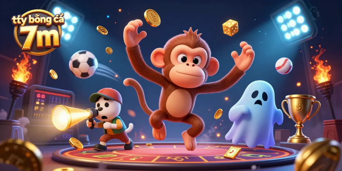 Engage in the action with tỷ lệ bóng đá 7m, as the mischievous monkey juggles betting slips and sports balls in a haunted casino.