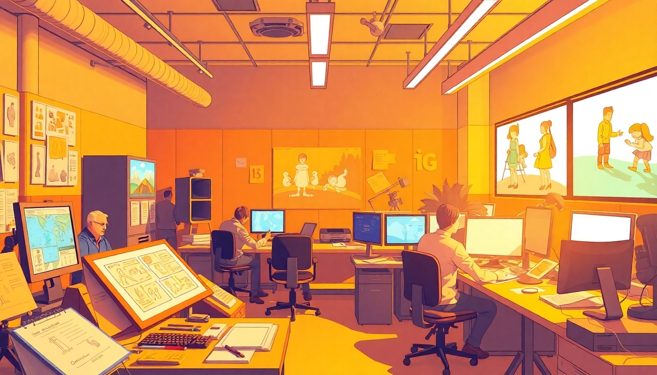 Animation Studio Berlin in a lively workspace with animators creating unique designs.