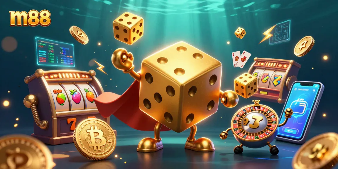 Join the excitement of betting at m88 with interactive dice and vibrant casino game elements.