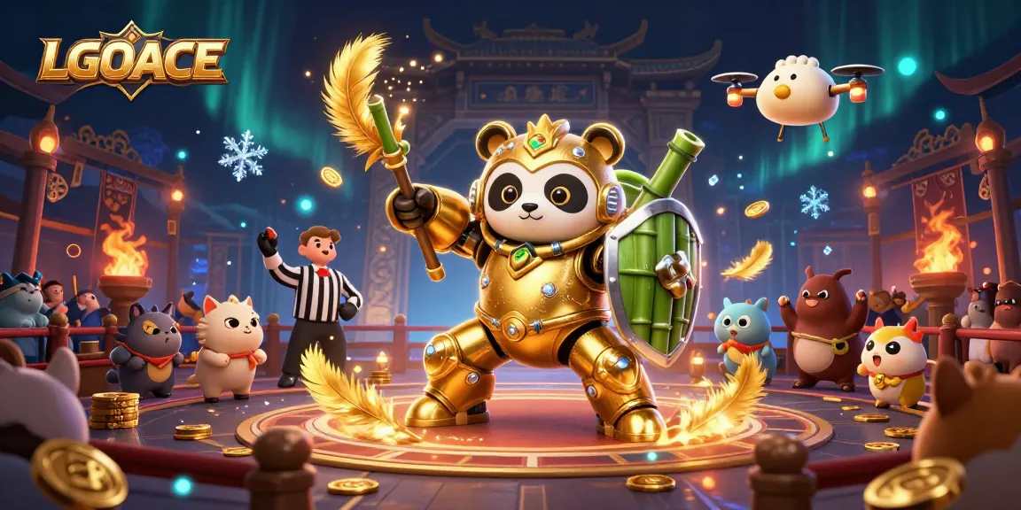 LGOACE presents an exciting casino scene with a golden panda in a mech-suit, capturing the thrill of gaming.