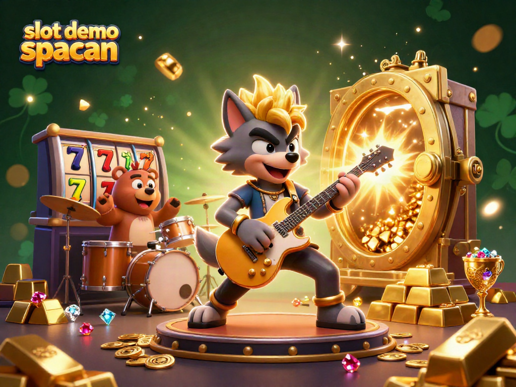 Engage with the slot demo spaceman through a vibrant scene featuring a rock star wolf and treasure elements.