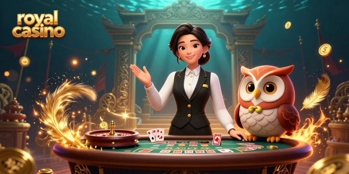A dealer showcases the royal casino experience with immersive gaming elements in a vibrant setting.