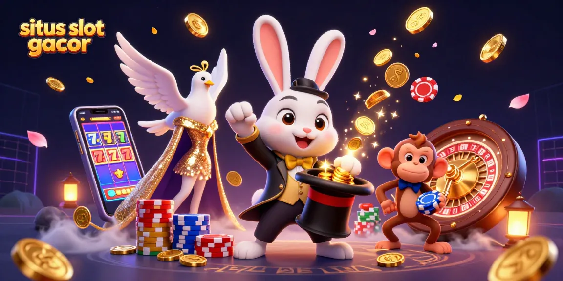 Situs slot gacor menampilkan kucing penyihir 3D yang menampilkan koin emas dan simbol keberuntungan dalam permainan slot.