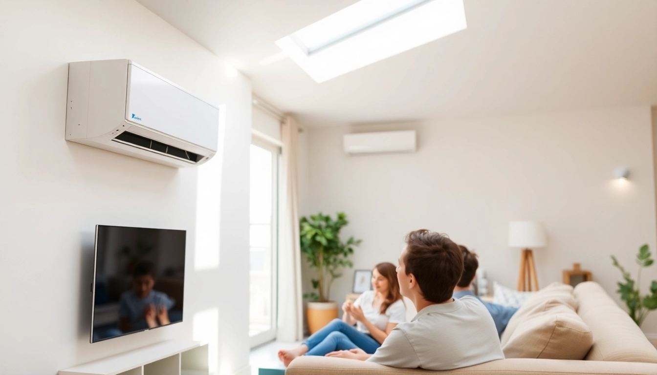 Install daikin mini split ac system in a modern living room with multiple indoor units and bright light.