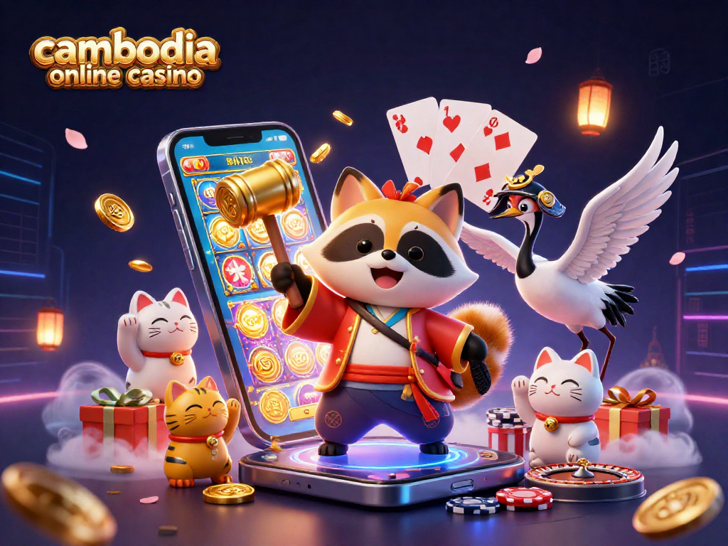 Experience the excitement of Cambodia online casino with vibrant gaming elements and cheerful characters.