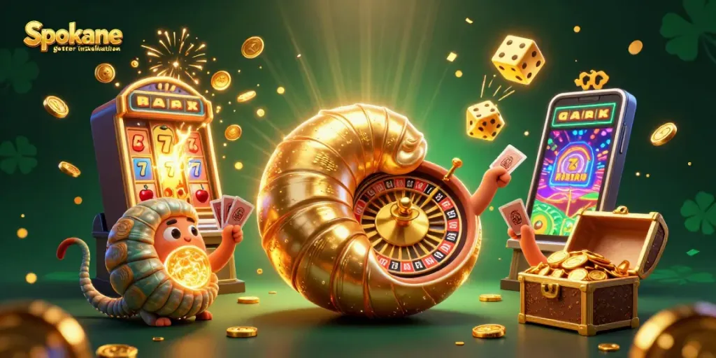 Engage in Spokane gutter installation strategies with a vibrant casino scene featuring a giant nautilus as a roulette wheel.