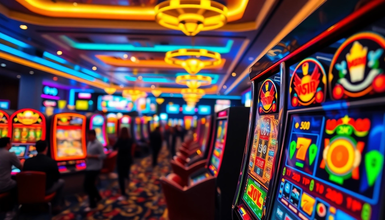 Menang jackpot pada slot mesin kasino yang penuh warna dan energi.