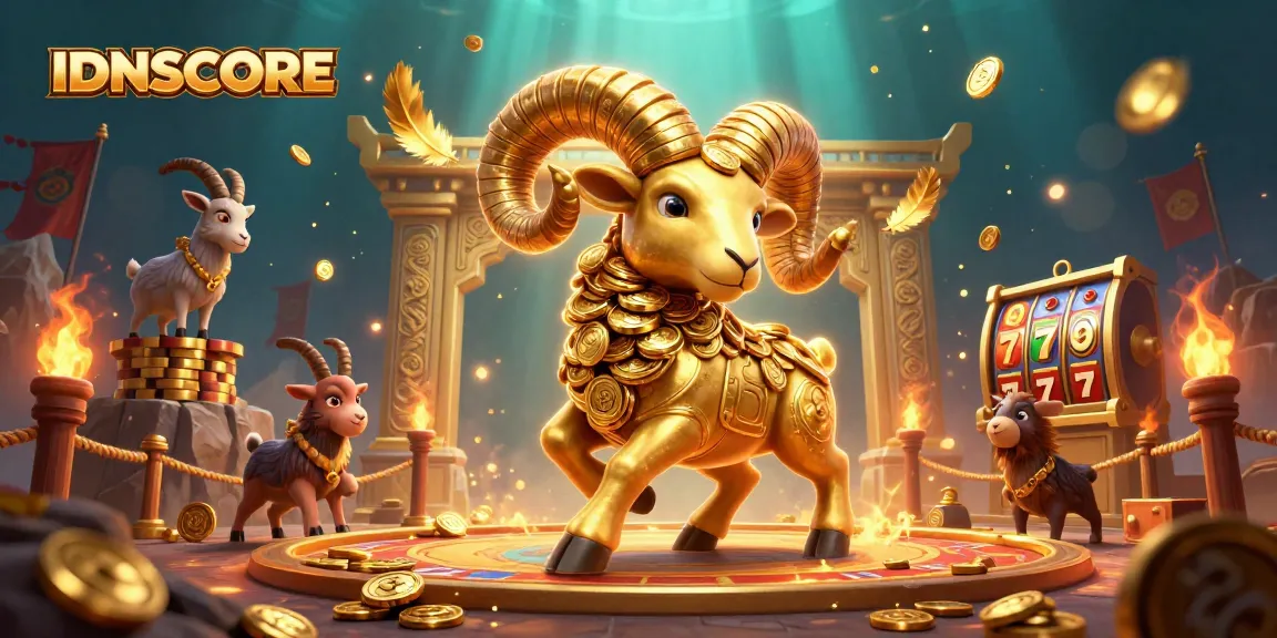 Engage with IDNSCORE through a vibrant 3D casino scene featuring a golden ram and gambling elements.