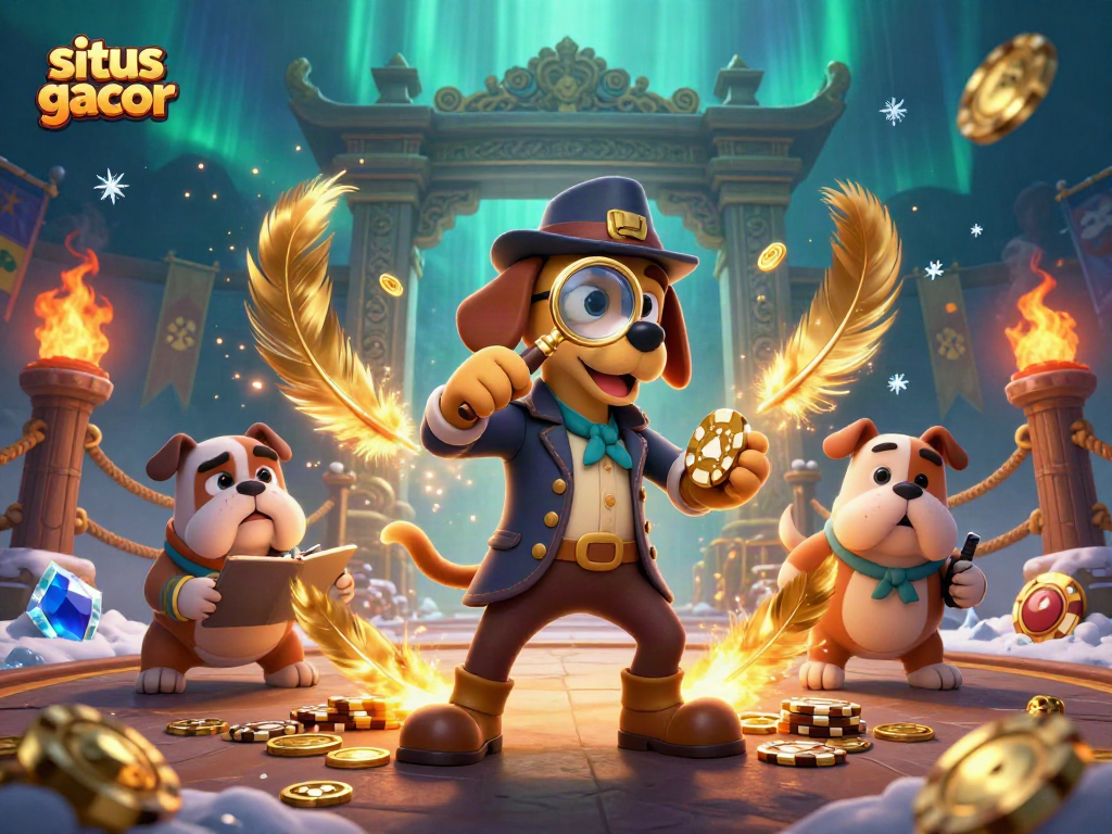 Situs gacor showcases a dynamic casino adventure with cartoon detectives uncovering clues.