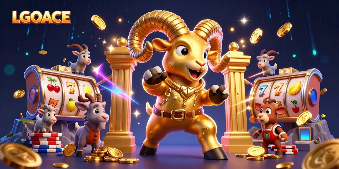 LGOACE game illustration showcasing a golden ram charging among dynamic slot reels and gold coins